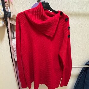 Liz Claiborne Red Cowl Neck Sweater with Button Accents